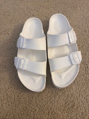 Birkenstock White Arizona Slide Sandals